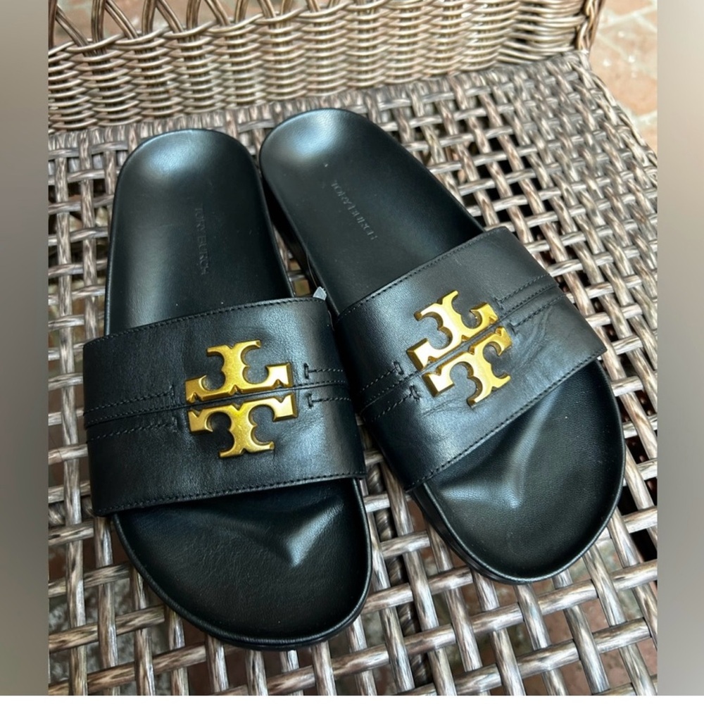 Tory Burch Black Slides with Gold Accents